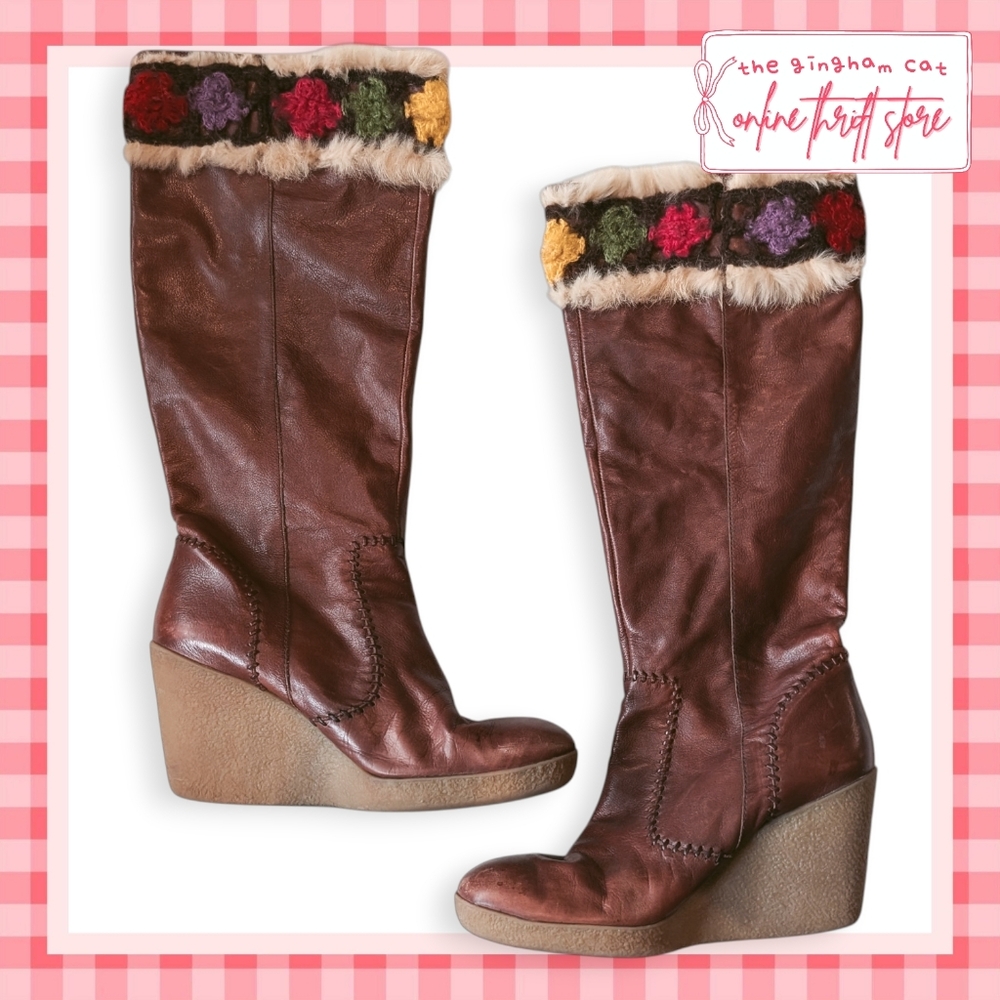 guc || ash luxury italian-french genuine leather wedge boots (size 10)